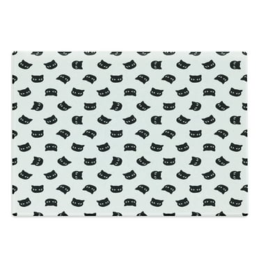 Black and White Cutting Board, Monochrome Cat Portraits Pattern Abstract Sketch Style Composition Vintage, Decorative Tempered Glass Cutting and Serving Board, Large Size, Black White, by Ambesonne