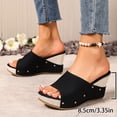 thumbnail image 2 of Women's Wedge Sandals Open Toe Platform Slides Suede Studded Backless Heels Casual Chunky High Heeled Summer Dress Shoes Black Size 8, 2 of 6