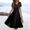thumbnail image 2 of Mlqidk Tshirt Dress Women Casual V Neck A Line Short Sleeve Shirt Dress Boho Plus Size Sundresses Wedding Guest Beach Vacation Outfits Black M, 2 of 6