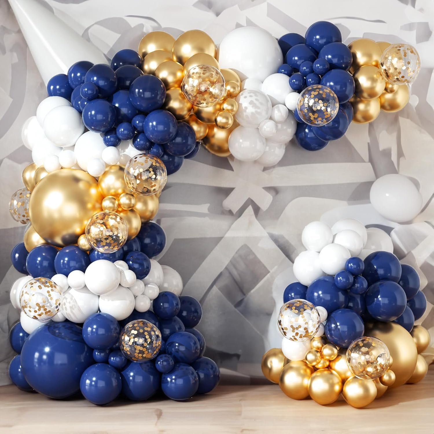 Navy Blue and Gold Balloons Arch Garland Kit 164pcs Different Sizes Balloons 5 10 12 18 with Gold Confetti Balloons for Anniversary Wedding New Year Birthday Party Decorations