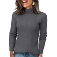 thumbnail image 2 of Women's Casual Turtleneck Sweaters Cable Knit Fall Long Sleeve Slim Fit Pullover Tops M, 2 of 5