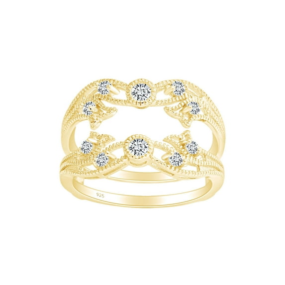1/2 CT Round Cut White Cubic Zirconia Guard Wrap Enhancer Ring In 14K Yelloe Gold Plated Sterling Silver (Color: White, Clarity: VVS1-VVS2, 0.50 Cttw) -8