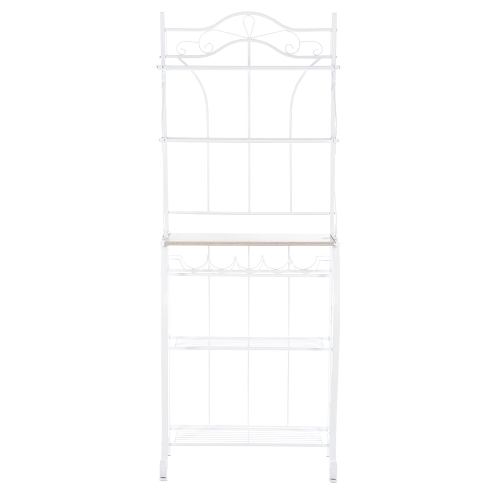 Kepooman 5-Layer Adjustable MDF Board Heavy Duty Storage Shelving Unit With Wine Rack Iron Kitchen Shelves, White Kepooman 5-Layer Adjustable MDF Board Heavy Duty Storage Shelving Unit With Wine Rack Iron Kitchen Shelves, White