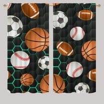 basketball football Blackout Curtains for Bedroom green Honeycomb Hexagon soccer baseball Thermal Insulated & Light Blocking Window Curtains for Living Room