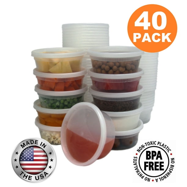 Food Storage Containers with Lids, Round Plastic Deli Cups, US Made, 8