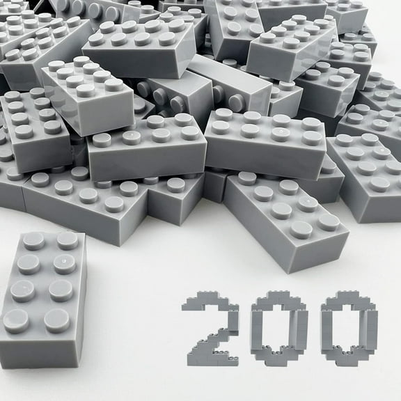 200 Piece Classic Building Bricks, 2x4 Building Blocks STEM Creative Build Toys, MOC Bulk Bricks DIY Play Set for Kids Age 6 (Light Grey, Samll Bricks, 1.25x0.62x0.47 in)