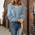 thumbnail image 2 of Cute Cozy Sweaters For Women Solid Color Furry Loose Pocket Knitted Cardigan V Neck Winter Blue Fashion Clothes 2025 (XL), 2 of 4