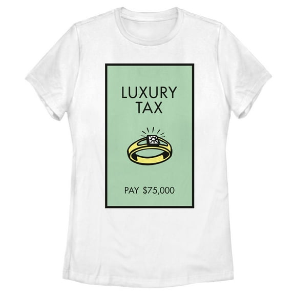 Women's Monopoly Luxury Tax Diamond Ring Card Graphic Tee White Large