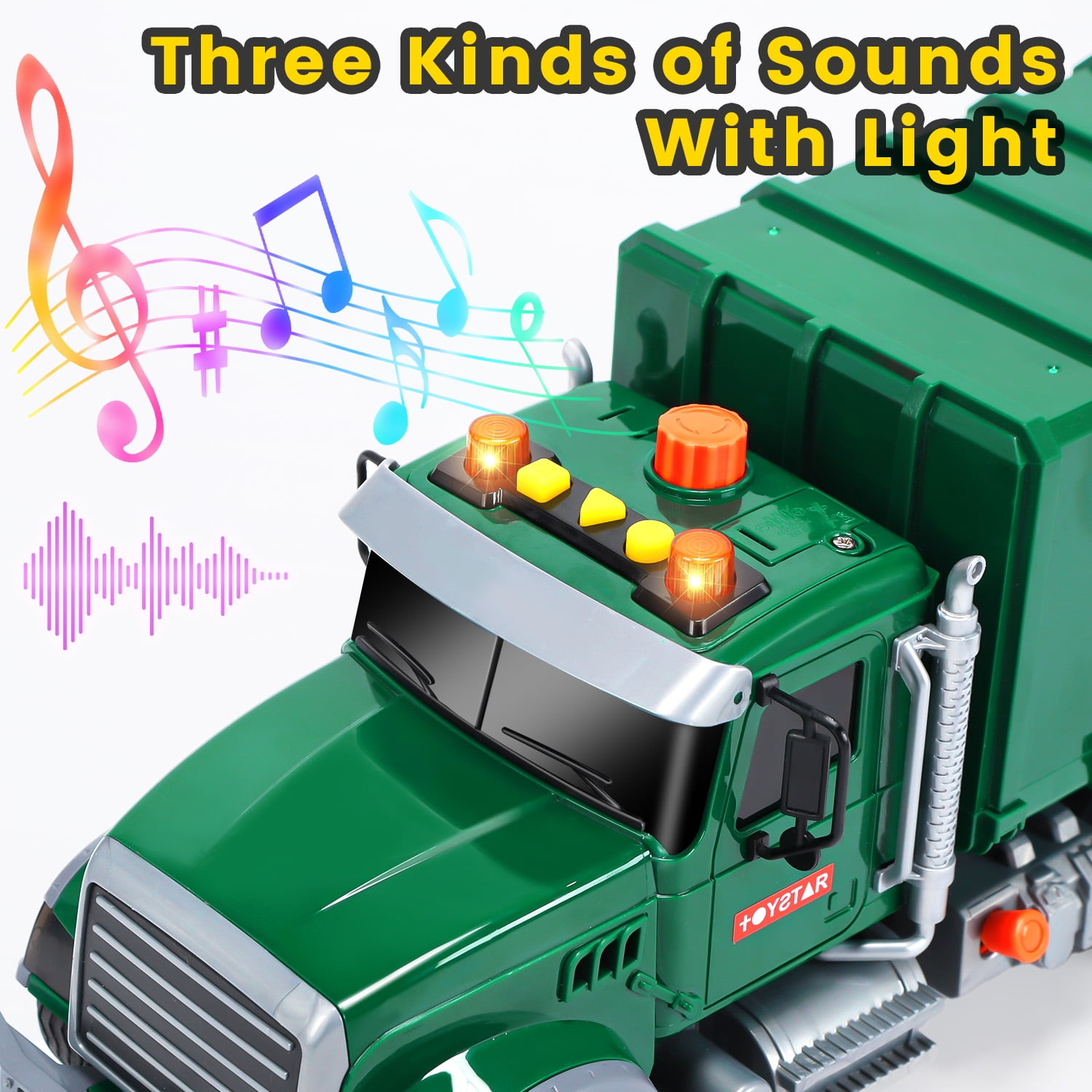 JoyStone Kids Garbage Truck Toy, Friction Powered Recycling Truck with Lights & Sounds, Lift & Rotating Trash Bin Function, 3 Trash Bins, Interactive Toy for 3-8 Years Old