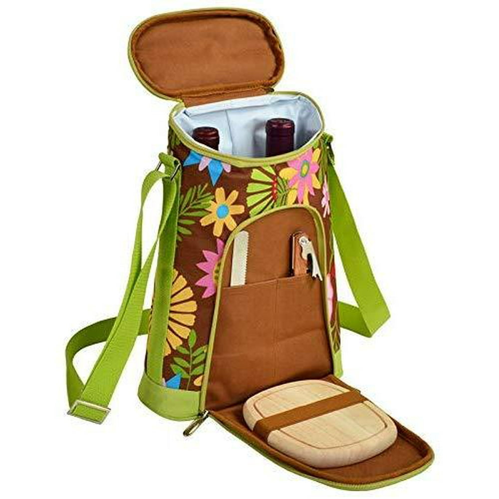 (D) Wine and Cheese Cooler, Picnic Backpack Bag, for Outdoor (Floral
