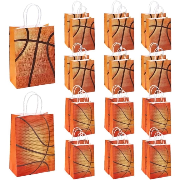 30pcs 2 colors Basketball Paper Gift Tote Bags Rectangle Dark Orange 15x8x21cm 15pcs/color