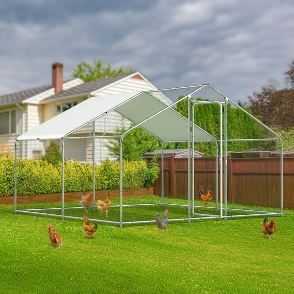 Outdoor Metal Large Chicken Coop Run Walk-in Metal Poultry Cage Duck Pen for Backyard,Silver