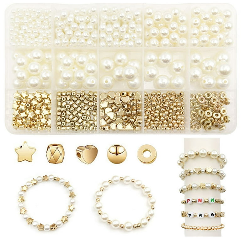 Set of white and gold alphabet beads