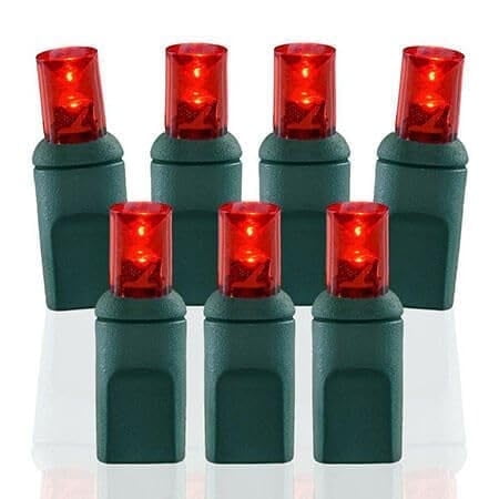 Pro Christmas LED Holiday Lights - 50 Bulbs, 25ft - Professional Grade Indoor Outdoor 5MM Wide Angle Conical Christmas Light Strings for Decorating Home and Outside Trees - Red