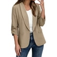 thumbnail image 2 of Miqool Womens Blazers Ruched 3/4 Length Sleeve One Button Business Casual Blazers Open Front Lightweight Work Office Suit Jackets, 2 of 8