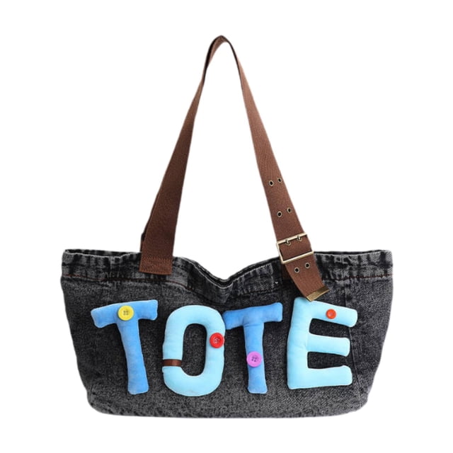 Bolso de hombro vaquero clásico tipo shopper, ideal para eventos, fiestas y compras. Negro