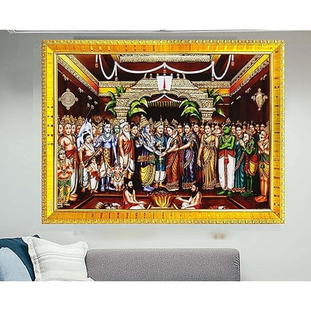 zig zag Srinivasa Kalyanam Big Photo Frame For Wall / Table / Pooja Room Size Large Picture Frame (16 x 24 inches, Acrylic Glass) Golden