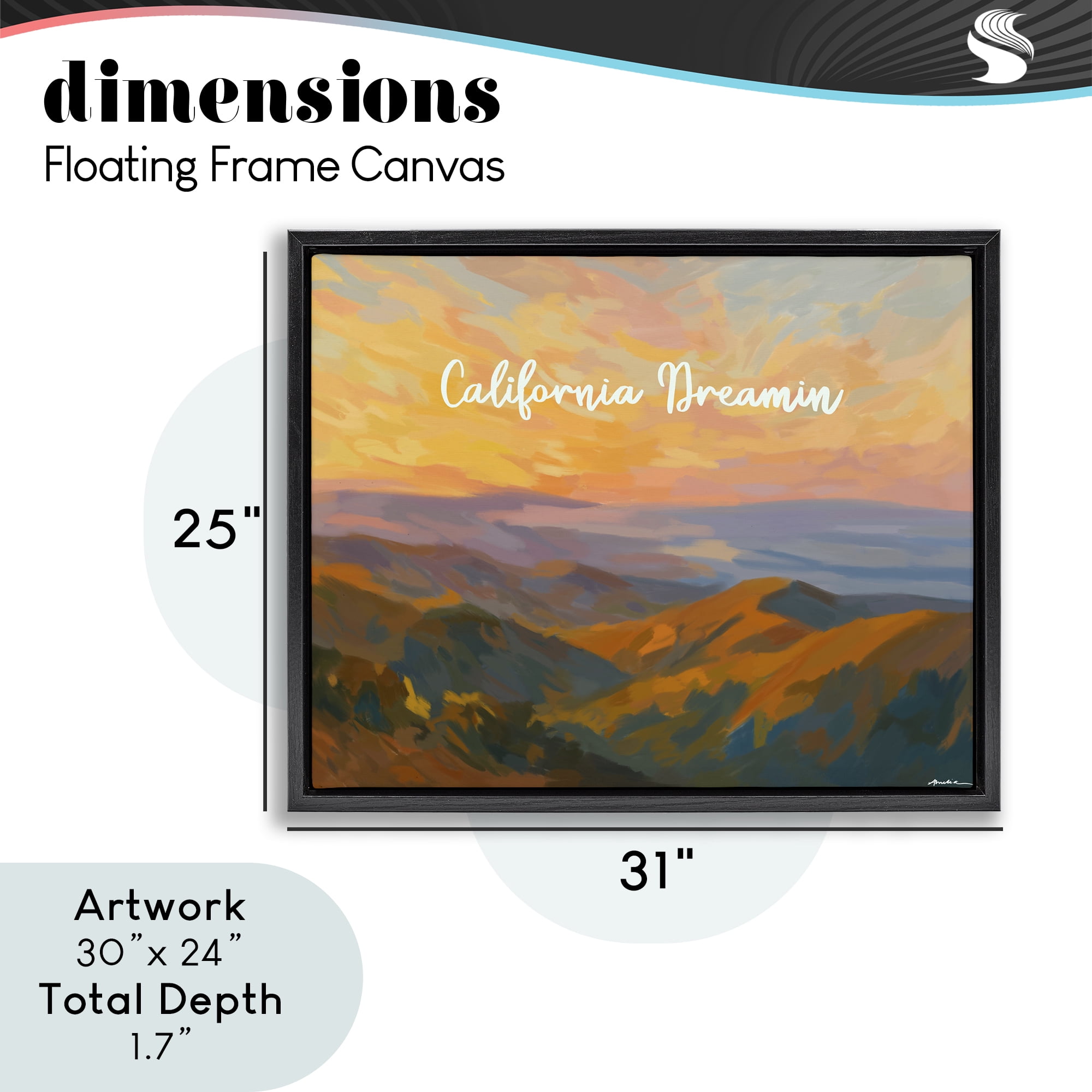 Stupell Industries California Dreamin' Mountains Black Framed Floater Canvas Wall Art, design by Amelia Noyes