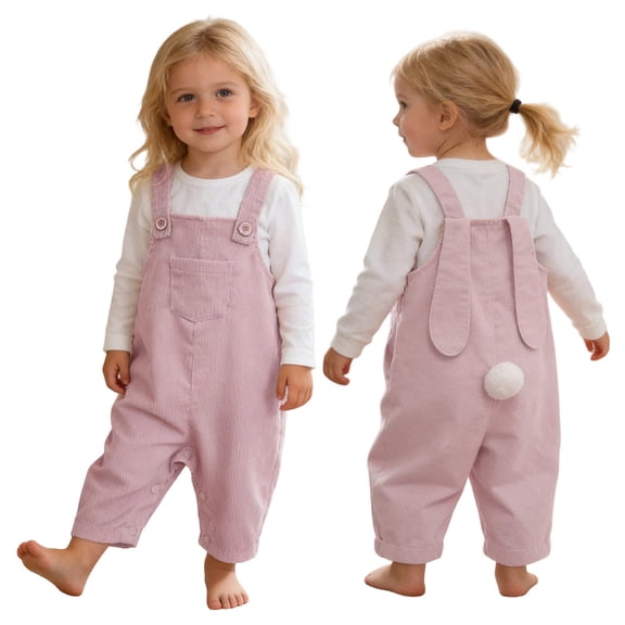 Bmisegm Toddler Jumpsuit Baby Girls' Cute Bunny Ear Overalls Soft with Big Pockets Long Sleeve Piece Outfit Baby Girl Romper 1-3 Years Pink,1-2 Years