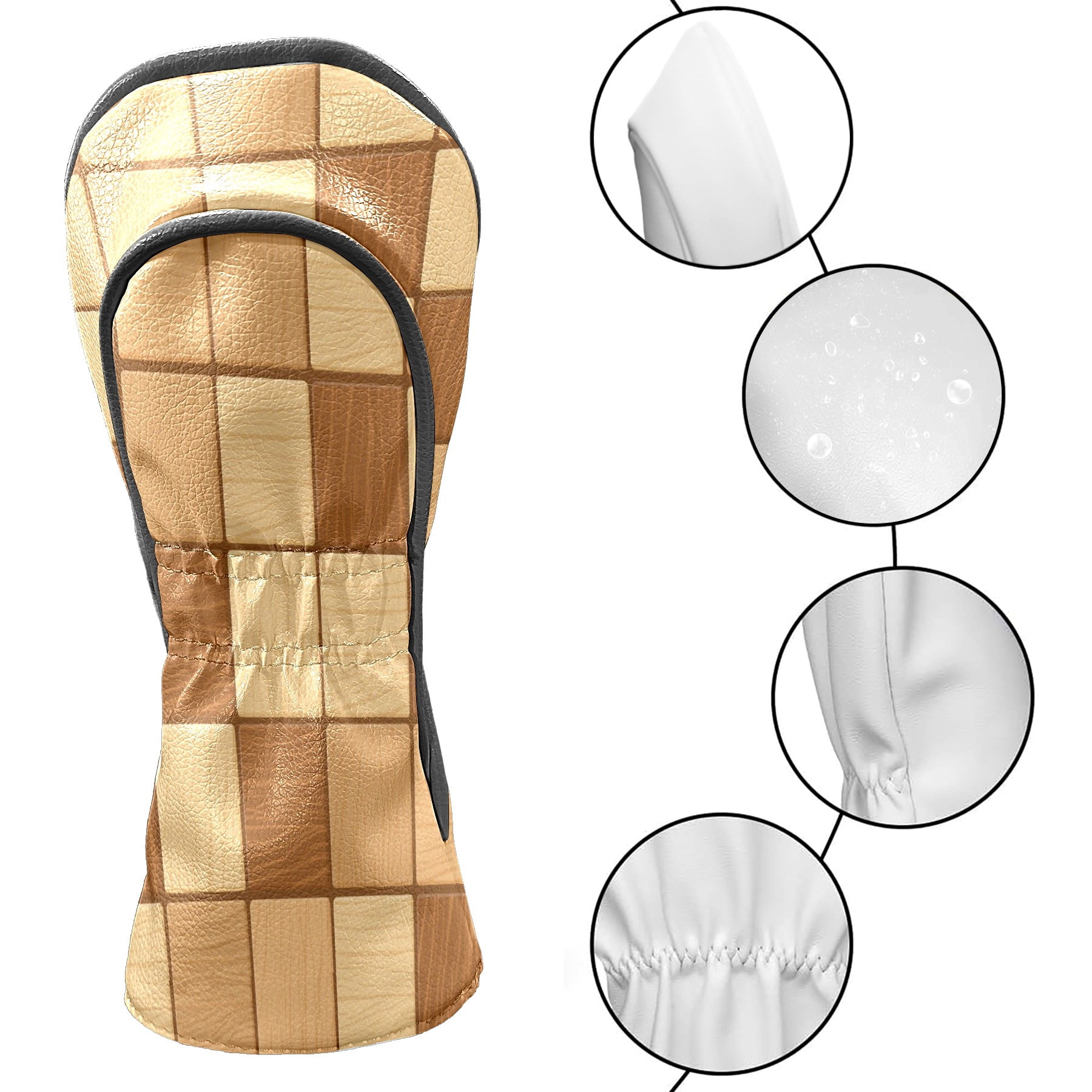 Golf Club Head Cover Waterproof Leather Golf Accessories HeadCovers Set Driver Headcover for Women Men Horizontal Wood Planks