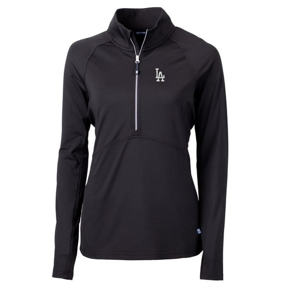 Women's Cutter & Buck Black Los Angeles Dodgers Adapt Eco Knit Stretch Half-Zip Pullover Top