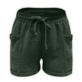 thumbnail image 4 of QIJUNTUO ​Women's Fashion Casual High Waist Loose Shorts Elastic Cotton Linen Blend Summer Athletic Shorts With Pockets​ Green, 4 of 5