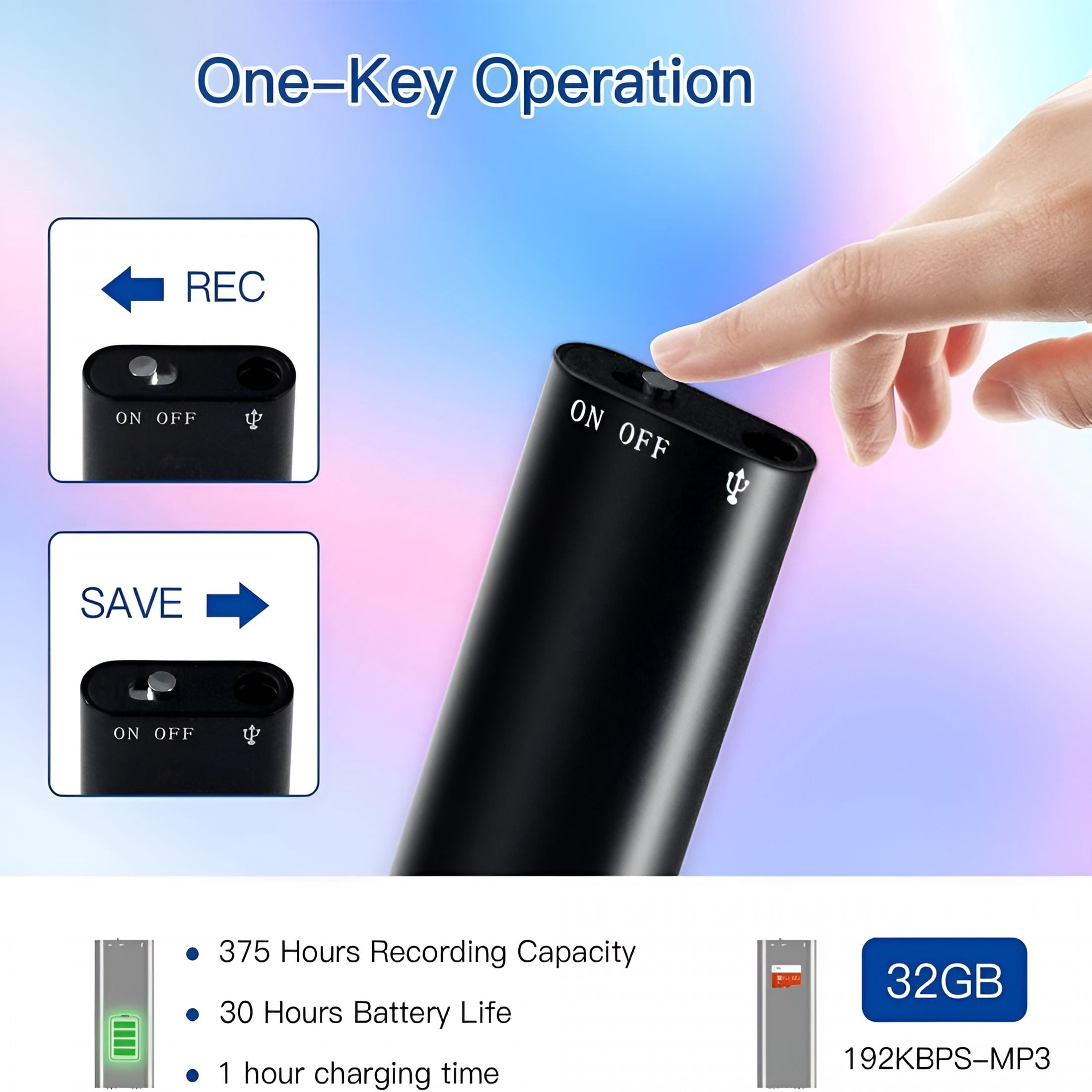 GJX 800-Hour Voice Activated Recorder - Magnetic Mini Audio Recorder with Noise Reduction for Lectures/Meetings