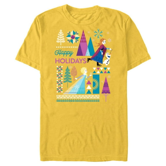 Disney Frozen Anna Elsa Olaf Happy Holidays - Short Sleeve Blended T-Shirt for Adults – Customized-Yellow