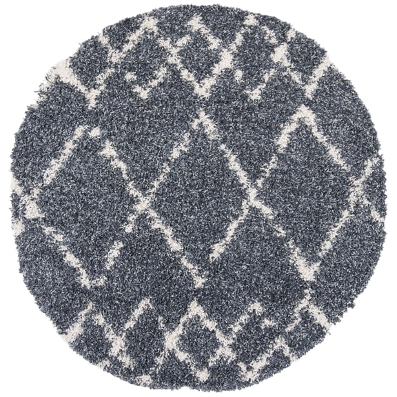 SAFAVIEH Pro Lux Marcus Geometric Shag Area Rug, Blue/Creme, 6'7" x 6'7" Round