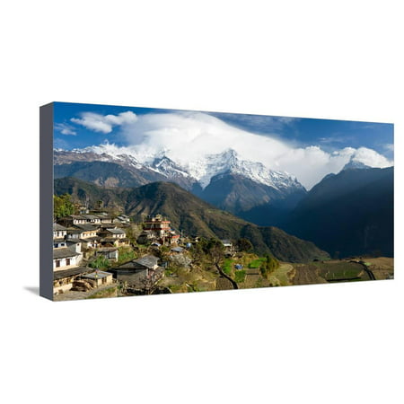 Houses in a Town on a Hill, Ghandruk, Annapurna Range, Himalayas, Nepal Stretched Canvas Print Wall Art By Panoramic