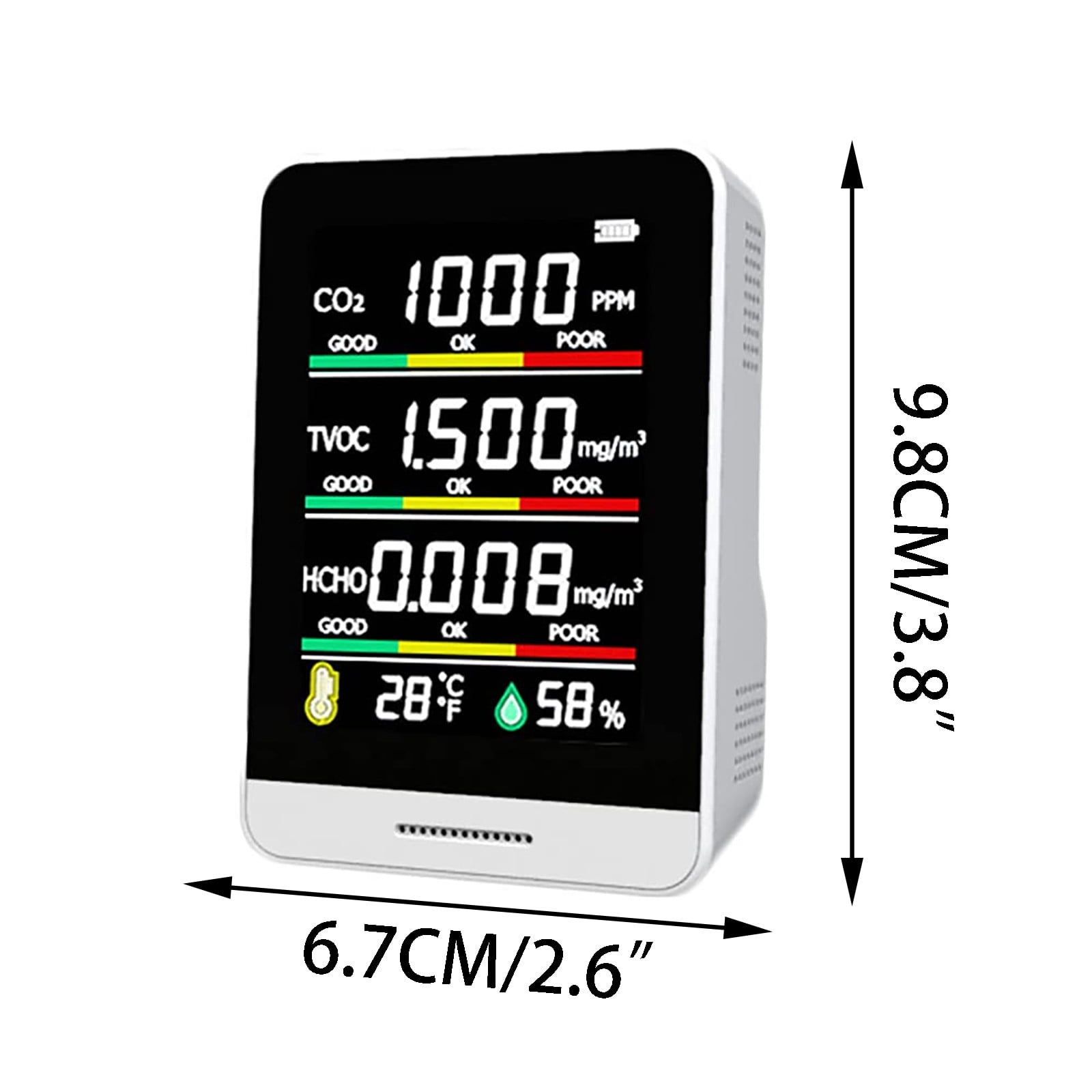 TOUMENY CO2 Detector with Temperature Humidity, Portable Carbon Dioxide Monitor TVOC HCHO Air Quality Meter, Upgraded Indoor Air Tester for Home Office Classroom Car
