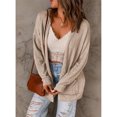 thumbnail image 2 of Cárdigan Suéter Hombro Caído Manga Larga Bolsillo Color Puro Casual Suéter De Punto Chaqueta para Mujer Caqui XXL, 2 of 6