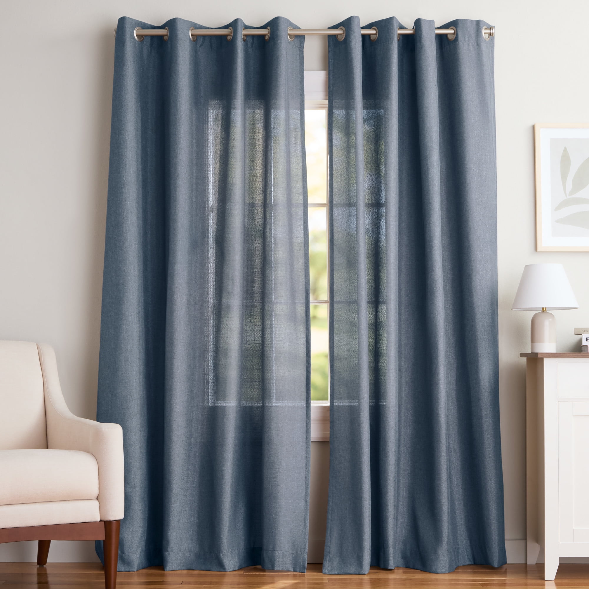 Exclusive Home Curtains Loha Linen Grommet Top Curtain Panel Pair, 54x84, Blue