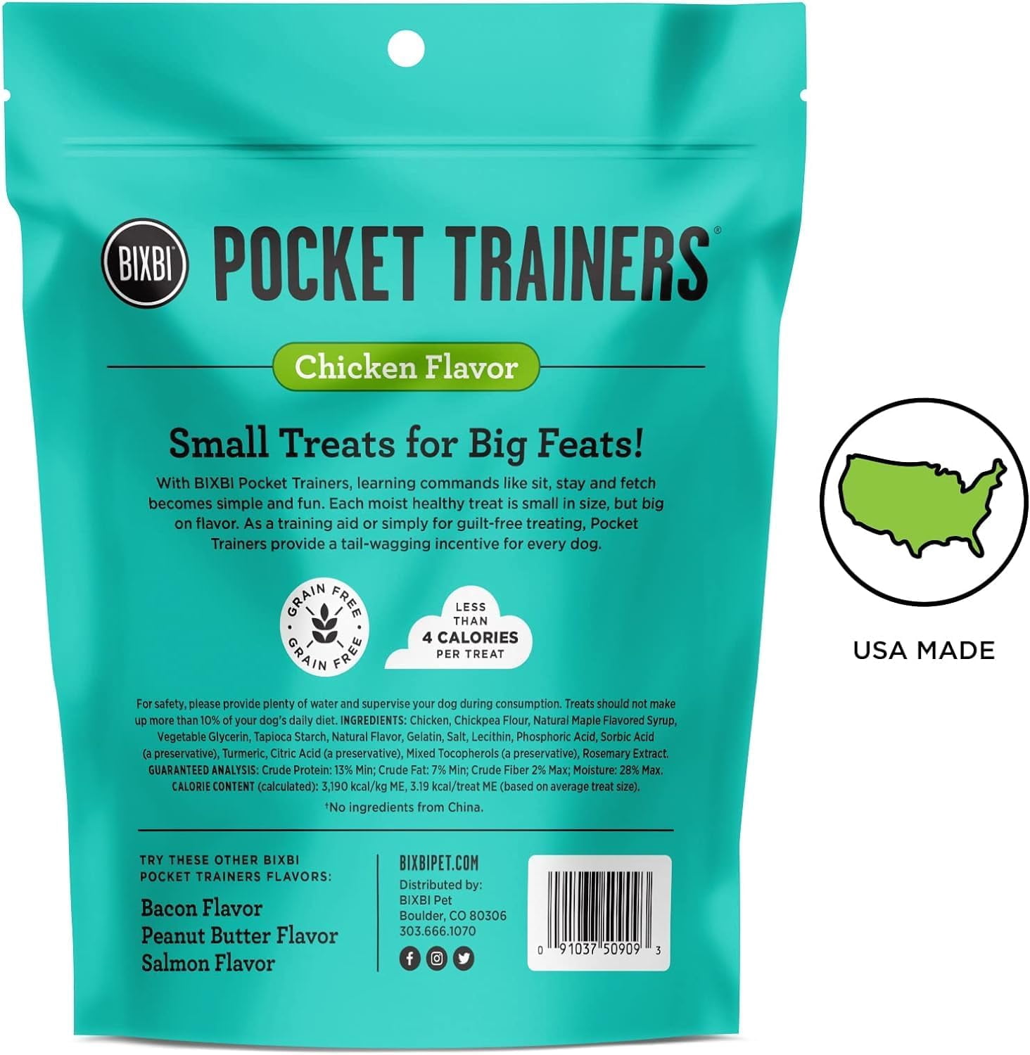 BIXBI Pocket Trainers Dog Treats: (1) Peanut Butter, (1) Bacon and (1) Chicken (3 Bags Total, 6 Oz Each)