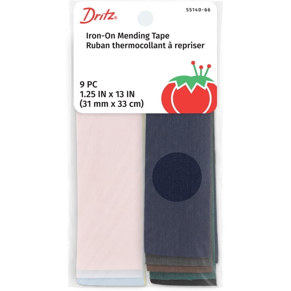 Dritz Iron-On Mending Tape, 1-1/4" x 13", 9 Count, Assorted Colors