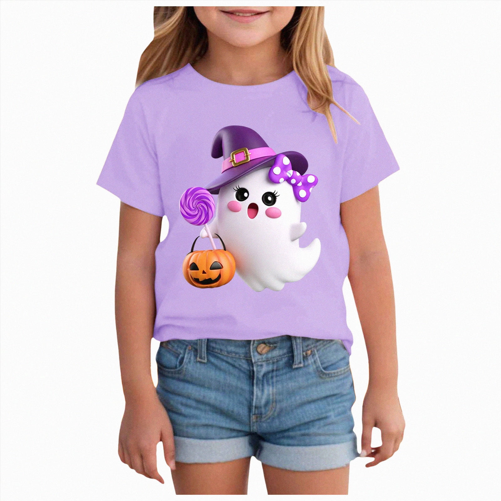 xaweyi Halloween Cartoon Graphic Crew Neck T Shirt For Girls Short