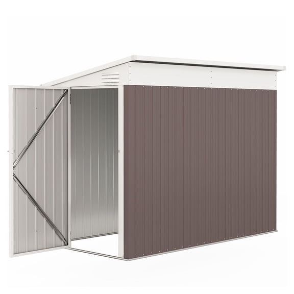 Metal Garden Storage Shed 4'x7.7', Outdoor Lean-To Tool House with Lock, Brown