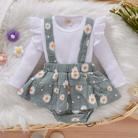 

EQWLJWE Autumn Winter Baby Girls Baby Girl Long Sleeved Blouse Flower Pattern Suspender Skirt Suit Girls Sets Holiday Clearance