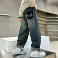 thumbnail image 2 of CAIXIA Boys Jeans Baggy Straps Wide Leg Hip Hop Loose Denim Pants Oversized Husky Trousers Elastic Waistband Hip Hop Vintage Washed Jeans Kids, 2 of 5