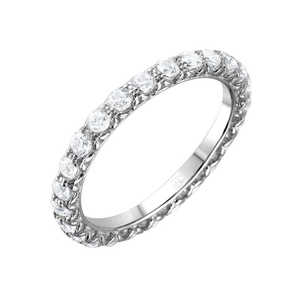 Rhodium Plated Sterling Silver 925 Eternity Stackable Band Ring White CZ Jewelry Female Size 6