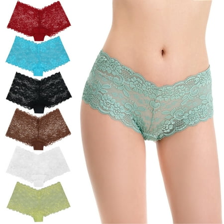 Curve Muse Women s Pack Of 6 Comfort Sheer Lace Tanga Hipster Boyshorts Panties-Pack AJ-L