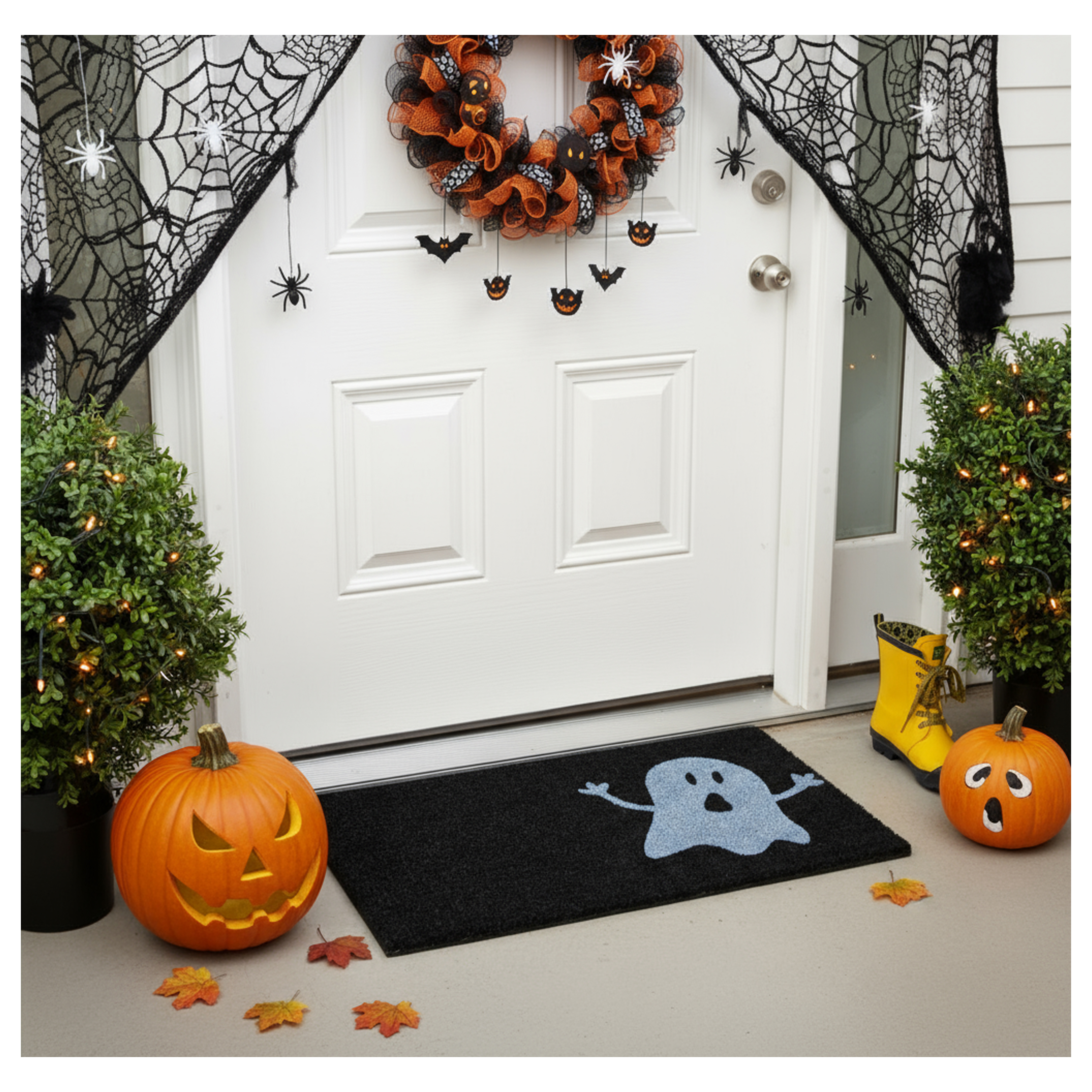 Calloway Mills Black/White Ghost Outdoor Doormat 17" x 29"