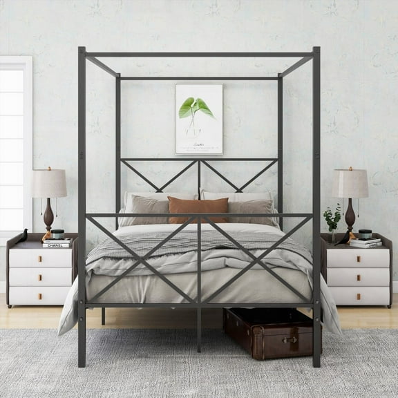 High Quality Metal Canopy Bed Frame with Storage & Easy Assembly
