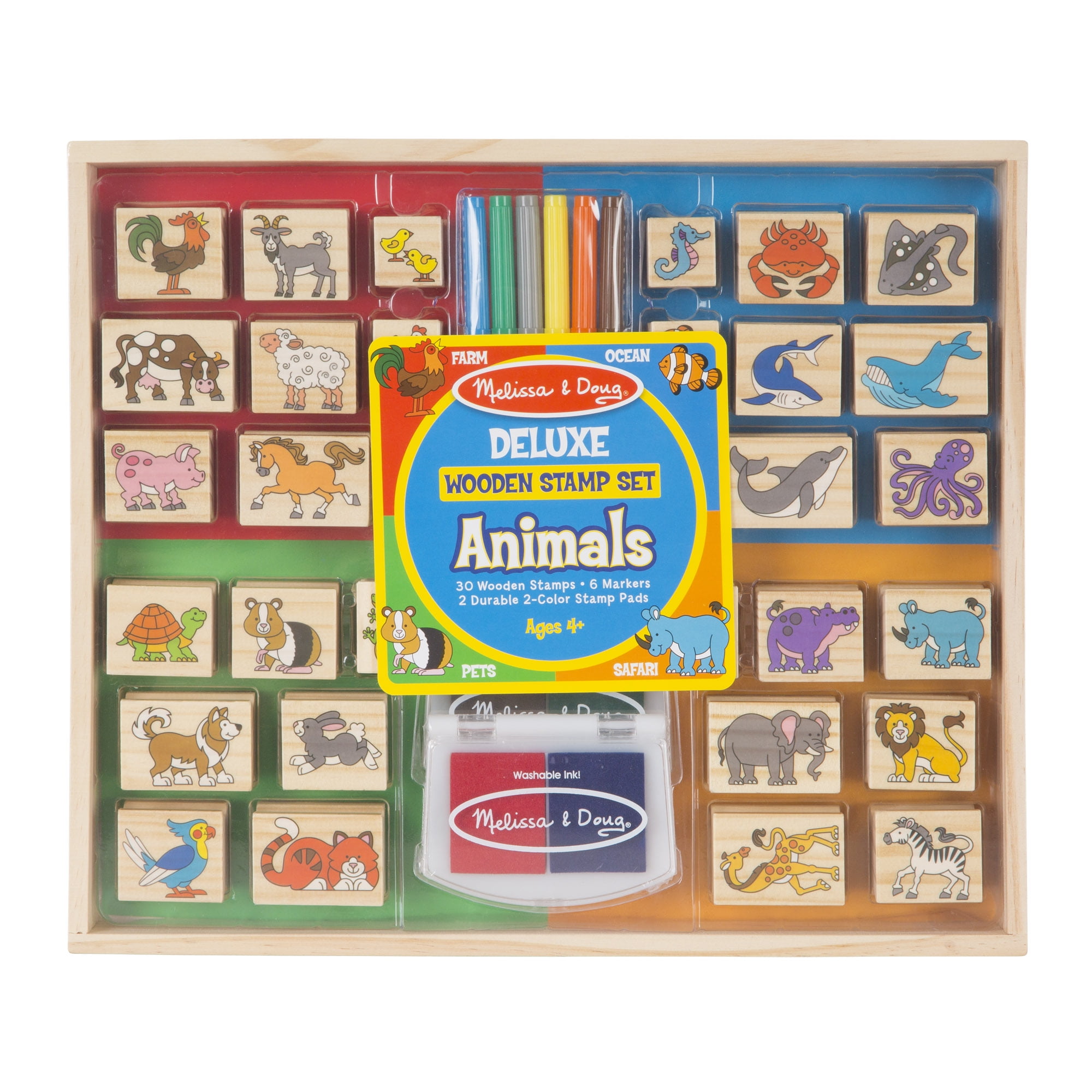 Melissa & Doug Happy Handles Wooden Stamp Set 6 Stamps and 6-Color Stamp Pad 
