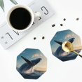 thumbnail image 4 of Honeii Dancing Whale print Leather Coaster Set of 4, ideal for safeguarding your furniture from drinks spills and effortless cleanup-Octagon, 4 of 6