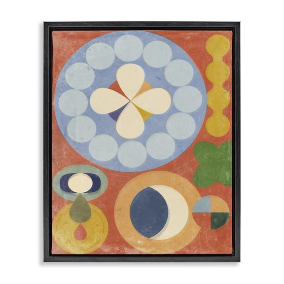 Stupell Industries Retro Symbolic Shapes Abstract Painting Black Floater Framed Canvas Art Print Wall Art, 17 x 21