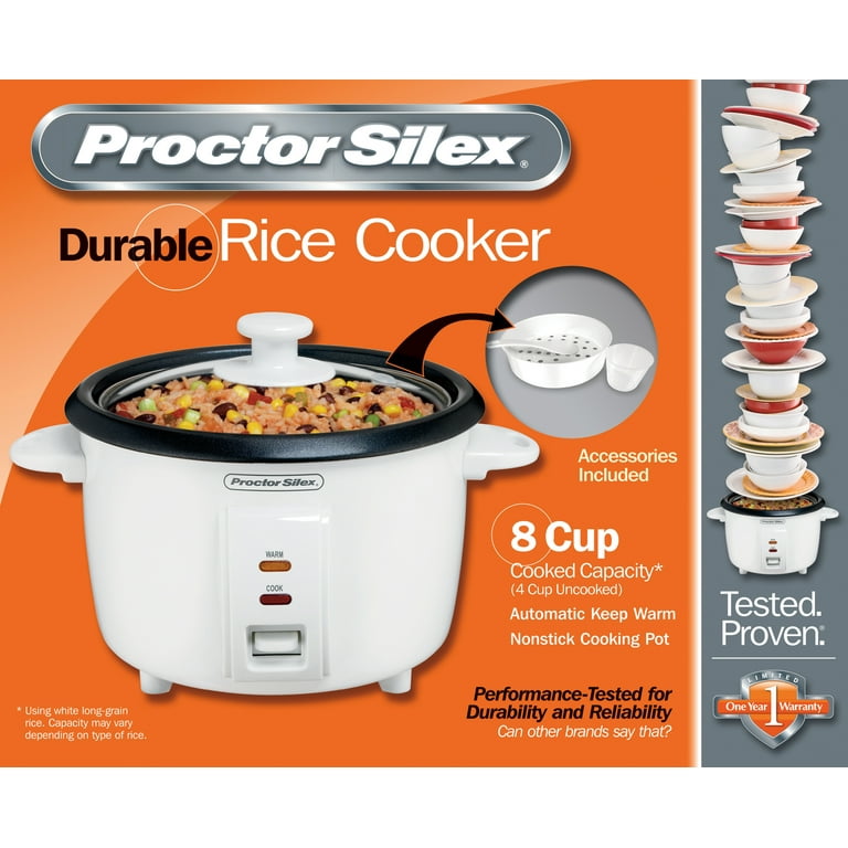 Proctor Silex 4-Cups uncooked resulting in 8-Cups Cooked Rice Cooker, White  (37534Y)