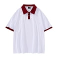 thumbnail image 2 of Fiudx Liquidación de Ahorros de Verano Camiseta de Manga Corta con Botones y Hombros Descubiertos para Mujer, Blusa Holgada de Color En Contraste, 2 of 3