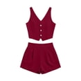 thumbnail image 5 of Matching Airport Travel Outfit Women Fashion Casual Solid Color V Neck Sleeveless High Waisted Shorts Red S, 5 of 5