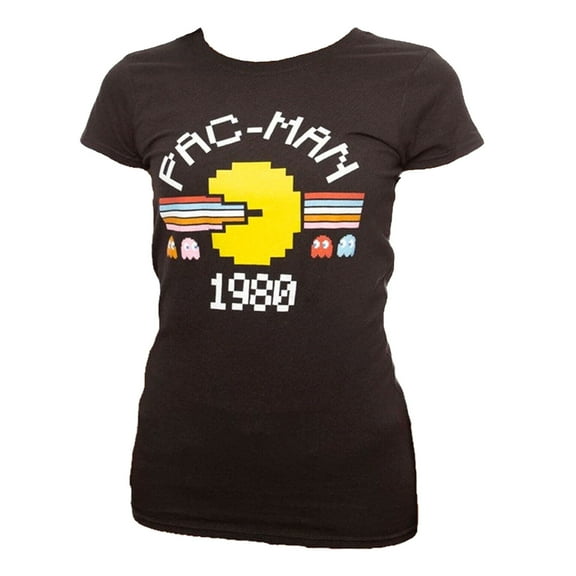 Pac-Man 1980 Stripes Graphic Junior Women's T-Shirt Size Medium